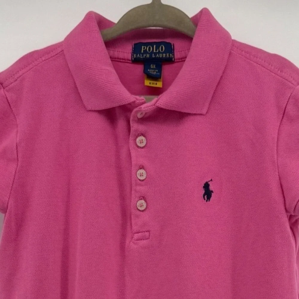 Polo Ralph Lauren Girls Pink Cotton Pique Drop Waist Polo Dress Size 6X